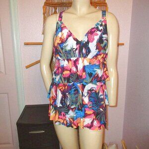 Bal Harbour Triple Tier Swimsuit Size 22W One Piece UPF Tummy Control Tropical